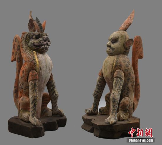 圖為慕容智墓出土鎮(zhèn)墓獸。 中新社發(fā) 甘肅省文物局 供圖