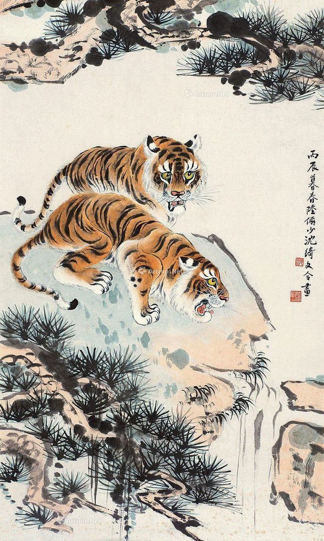 圖：陸儼少、沈綺文合畫《雙虎圖》