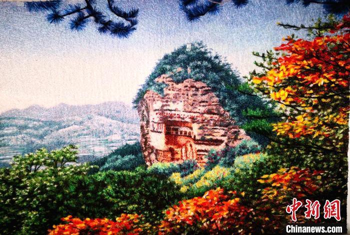 圖為劉云帆刺繡作品——麥積山石窟。(資料圖) 甘肅省非遺保護(hù)中心供圖